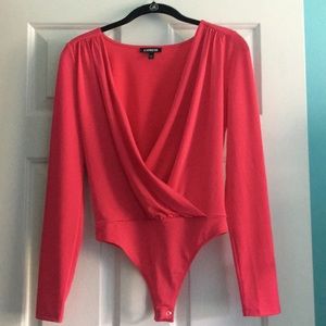 Hot pink bodysuit with snap closure on crotch